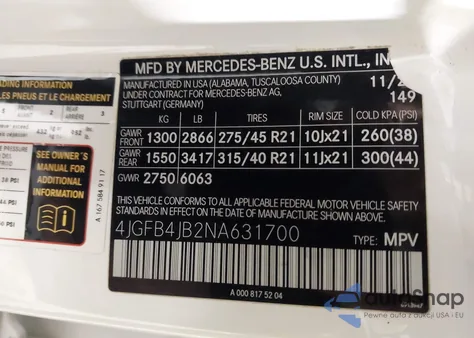 2022 Mercedes-Benz Gle 350 z USA, uszkodzony, nr VIN 4JGFB4JB2NA631700